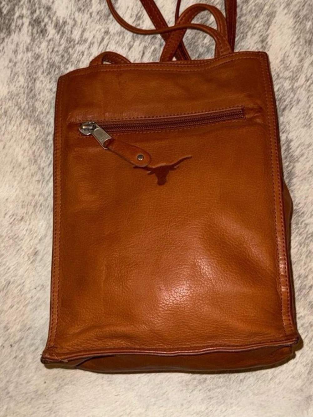 Women's Tan Leather Messenger Crossbody Bag with Front Zip Pocket